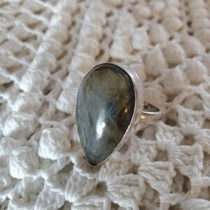 925 Sterling‎ Silver Labradorite Ring Size 8.5 Teardrop Gemstone Statement